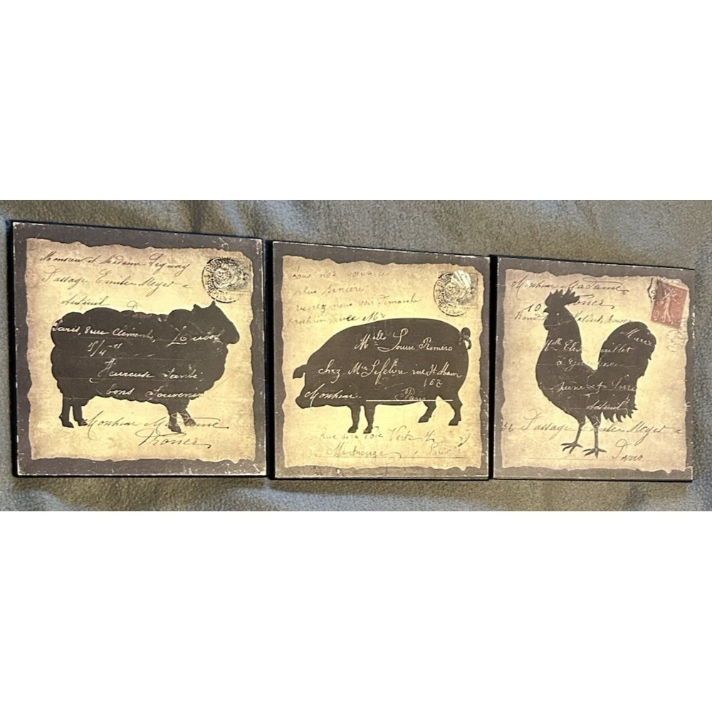 Wooden Farmhouse Style Wall Hangings Pig, Lamb & Chicken Wall Hangings Vintage